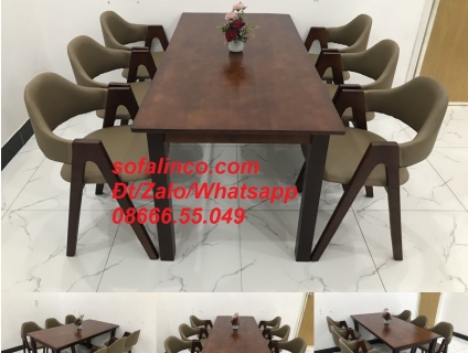 Bộ bàn ăn dài 1m6 6 ghế chữ A màu cafe nâu ở tại Trà Vinh