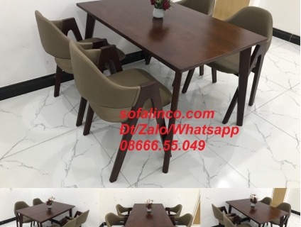 Bộ bàn ghế ăn 4 ghế bọc simili giả da nâu giá rẻ ở Nội thất Bạc Liêu