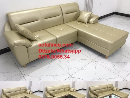 SOfa góc L trắng kem SG | Bộ ghế chữ L simili giả da sang trọng HCM