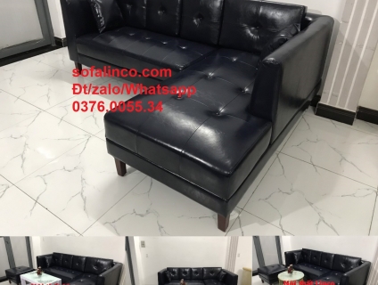 Mẫu sofa góc giả da cao cấp HCM | Ghế salon góc L simili xanh đen