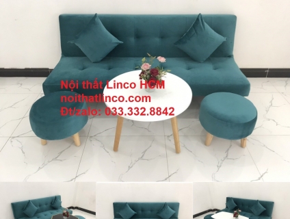 Bộ ghế sofa giường xanh lá cây cổ vịt vải nhung mềm HCM SG
