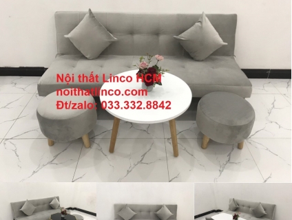 Bộ ghế sofa giường xám trắng vải nhung giá rẻ HCM Bình Dương