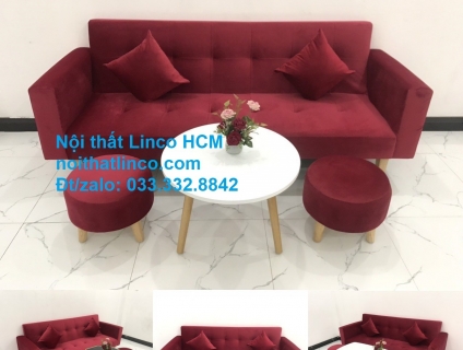 Bộ ghế sofa băng giường nằm đa năng thông minh đỏ đô HCM SG