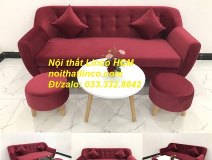 Ghế sofa băng đỏ đô vải nhung sang trọng Nội thất Linco Tphcm
