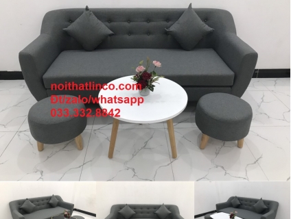 Bộ bàn ghế sofa băng phòng khách xám đen đậm HCM Sài Gòn SG