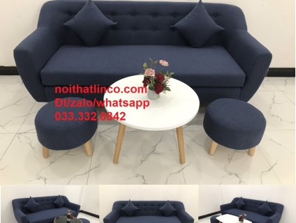 Bộ ghế sofa băng phòng khách 1m9 nhỏ gọn bọc vải xanh dương Tphcm
