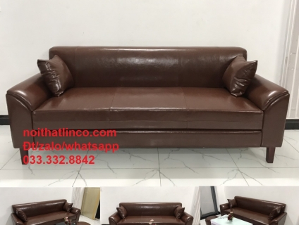 Bộ ghế sofa băng phòng khách BT1 simili giả da cao cấp cafe nâu HCM