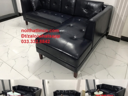 Bộ ghế sofa góc L GT1 xanh đen simili giả da Tphcm