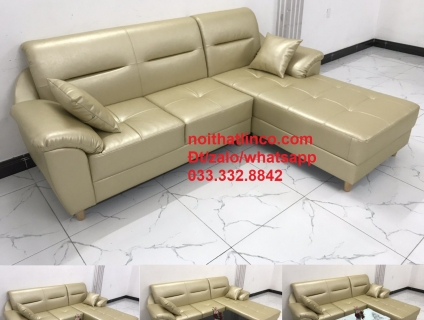 Bộ ghế sofa góc L đẹp GT3 trắng sữa simili giả da HCM