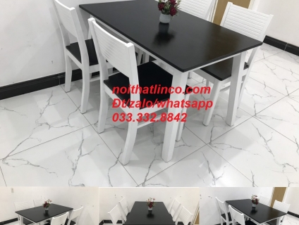 Bộ bàn ăn giá rẻ cherry 4 ghế trắng đen Nội thất Linco HCM
