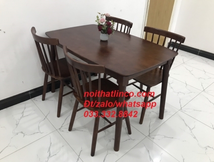 Bộ bàn ăn 7 nan 4 ghế màu cafe nâu giá rẻ HCM Sài Gòn SG