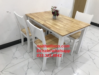 Bộ bàn ăn cherry 4 ghế khung trắng mặt gỗ tự nhiên HCM