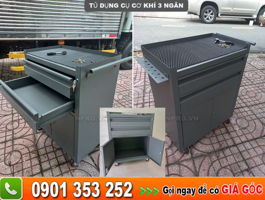 Tủ sắt đựng dụng cụ cơ khí sơn tĩnh điện có bánh xe