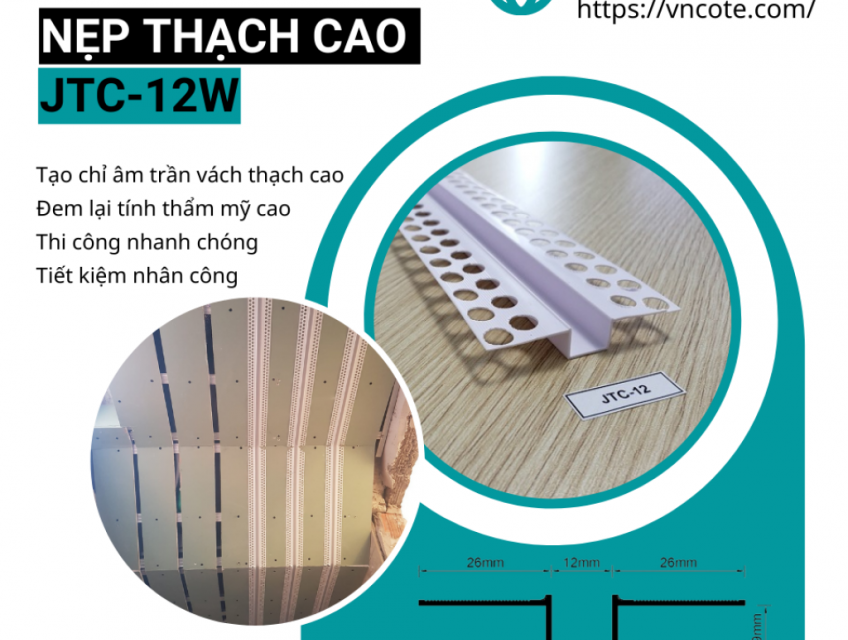 Nẹp nhựa nguyên sinh dùng cho trần thạch cao JTC-12