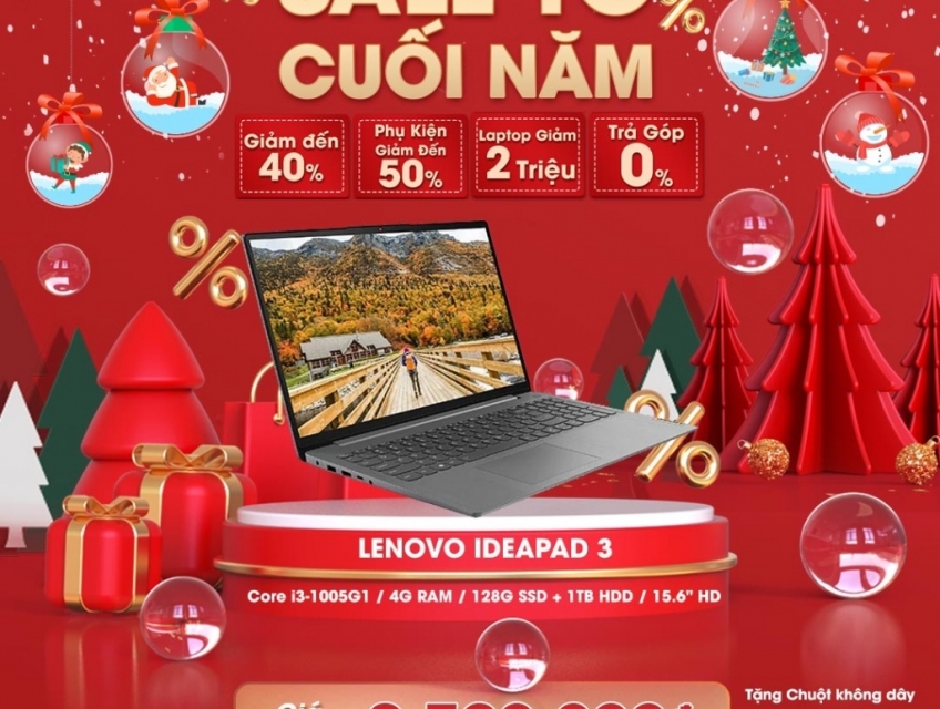 Bến Cát trả góp laptop Lenovo Ideapad 3 chỉ cần 980,000đ