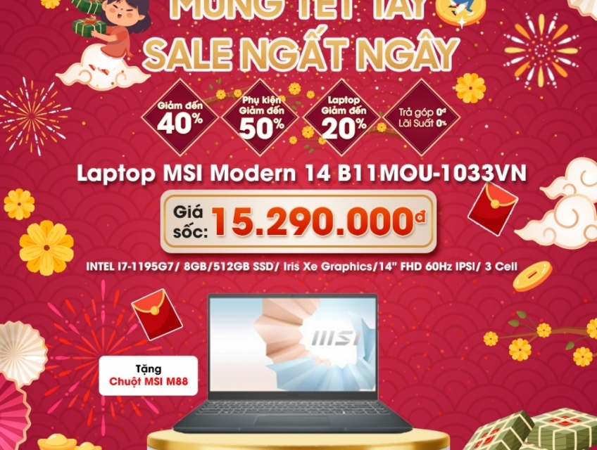 Bến Cát trả góp laptop  MSI siêu sale 15,290,000đ