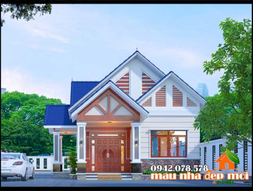 Nhà cấp 4 mái thái 8m mặt tiền có 3 phòng ngủ kiến trúc đẹp