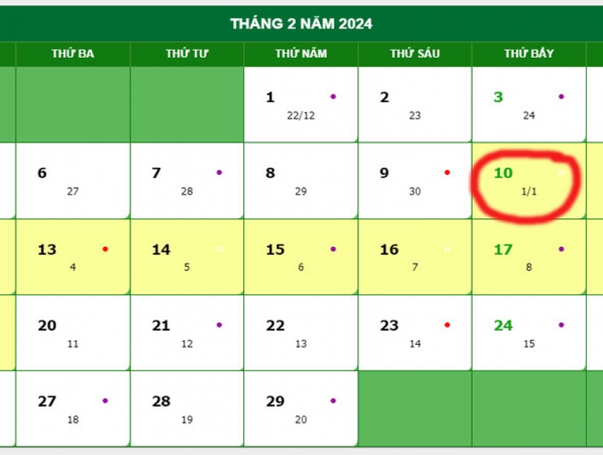 Mùng 1 Tết 2024 là ngày mấy dương lịch?