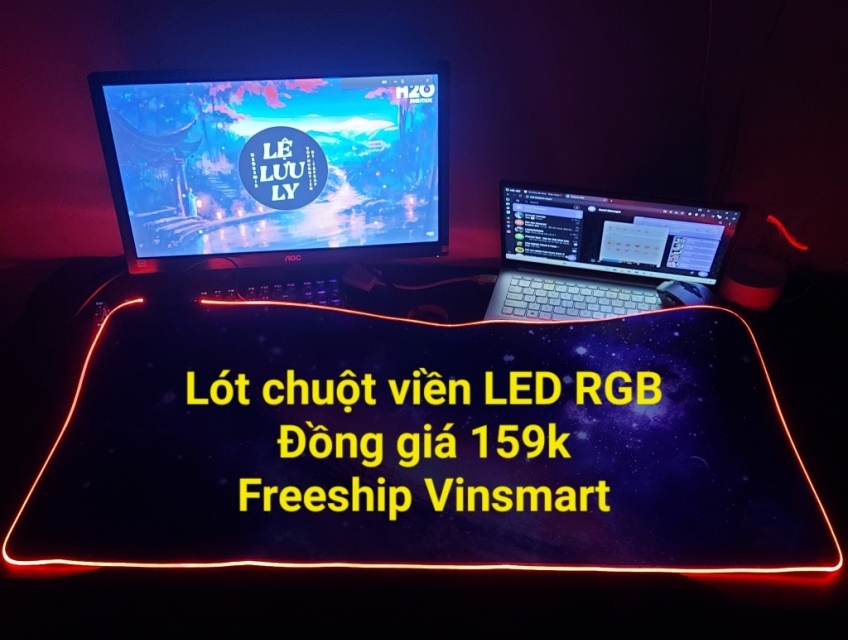 Lót chuột gaming viền LED RGB, 90x40x4cm, bao mượt