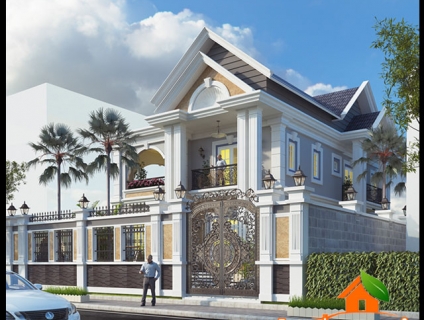 Mẫu biệt thự 2 tầng mái thái 120m2 kiến trúc tân cổ điển tuyệt đẹp