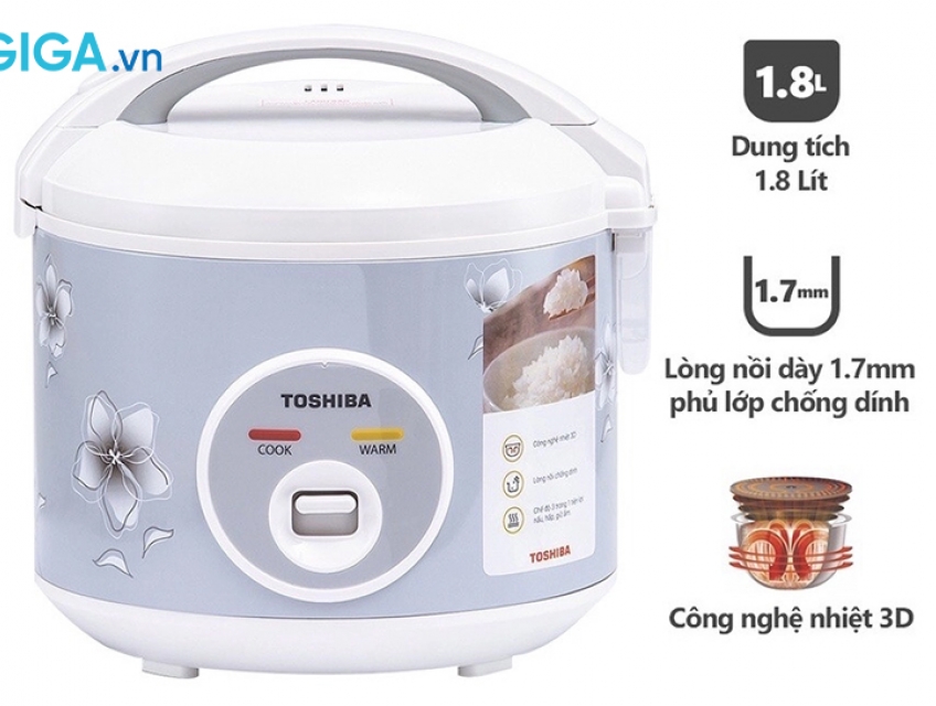 Nồi cơm điện Toshiba RC-18JFM(H)VN 1.8L công suất mạnh mẽ, tiết kiệm thời gian nấu