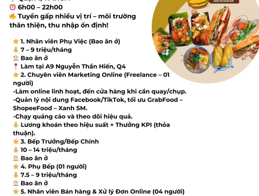 TUYỂN DỤNG – BÁNH MÌ XÔI MẶN CHẢO CHẤM MÁ BA