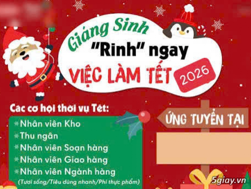 VIỆC LÀM NOEL TẾT 2026 tại cửa hàng tiện lợi bán 24/24