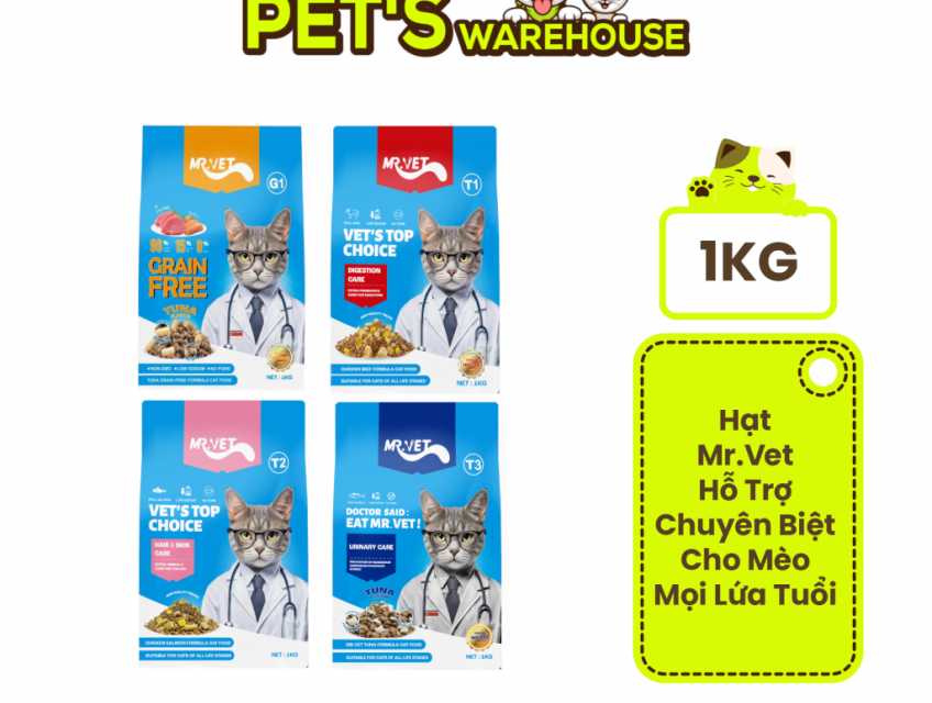 Hạt Mr.Vet Cho Mèo Mọi Lứa Tuổi, Nhiều Loại Theo Nhu Cầu