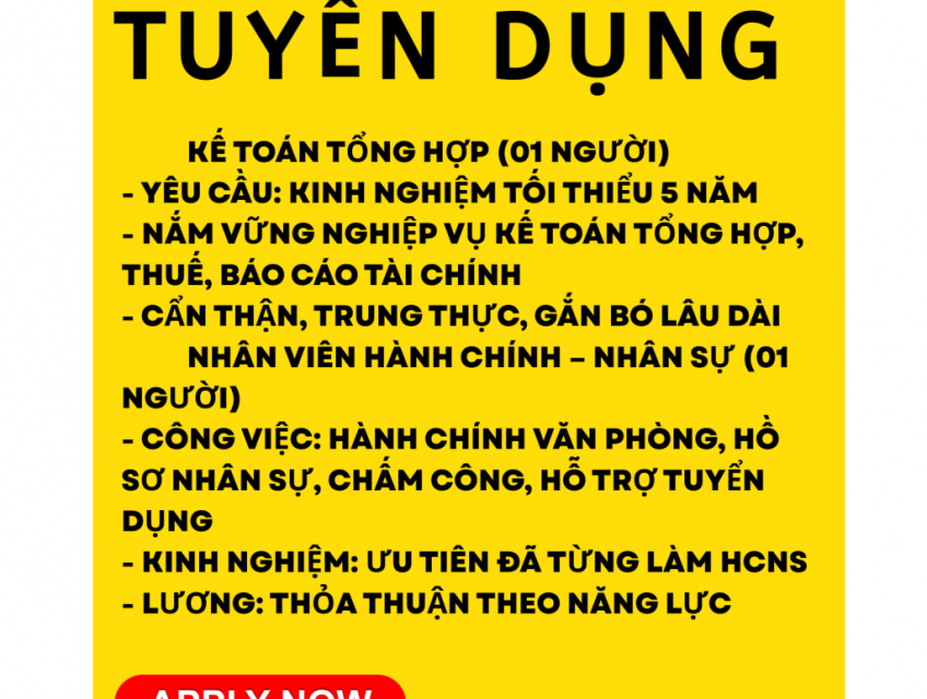 Tuyển dụng Tuyển HCNS và Kế Toán